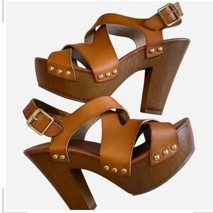 Pre-owned Stylish Tan Platform Sandals
